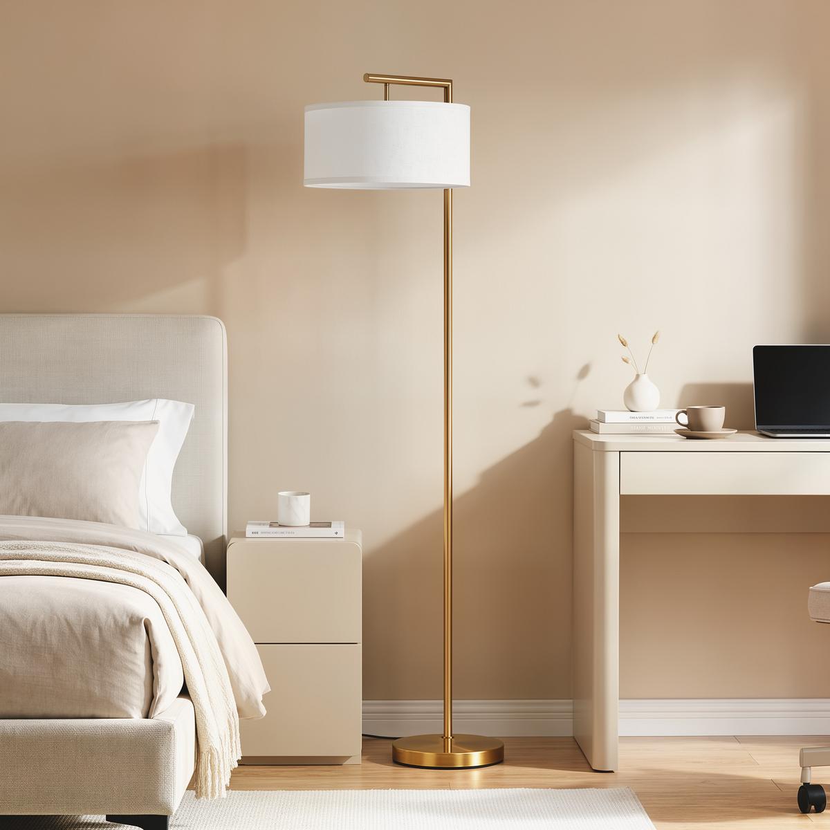 STEHLAMPE Stehleuchte E27 Sockel für Wohnzimmer Stahl Stoffschirm Goldoptik - Multicolor, Metall (47/37/153cm) - HOMCOM