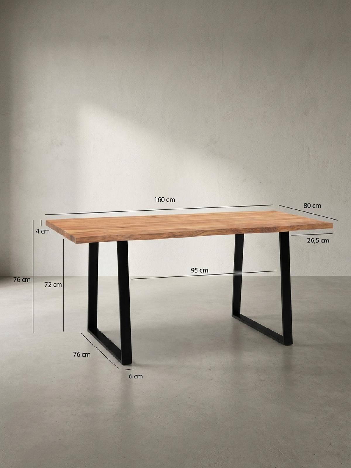 SCHREIBTISCH Massivholz Baumkante Handgefertigt Akazie TARN, Goldbraun-Schwarz 160x80x76 cm - Schwarz/Braun, Holz/Metall (80/160/76cm) - KADIMA DESIGN