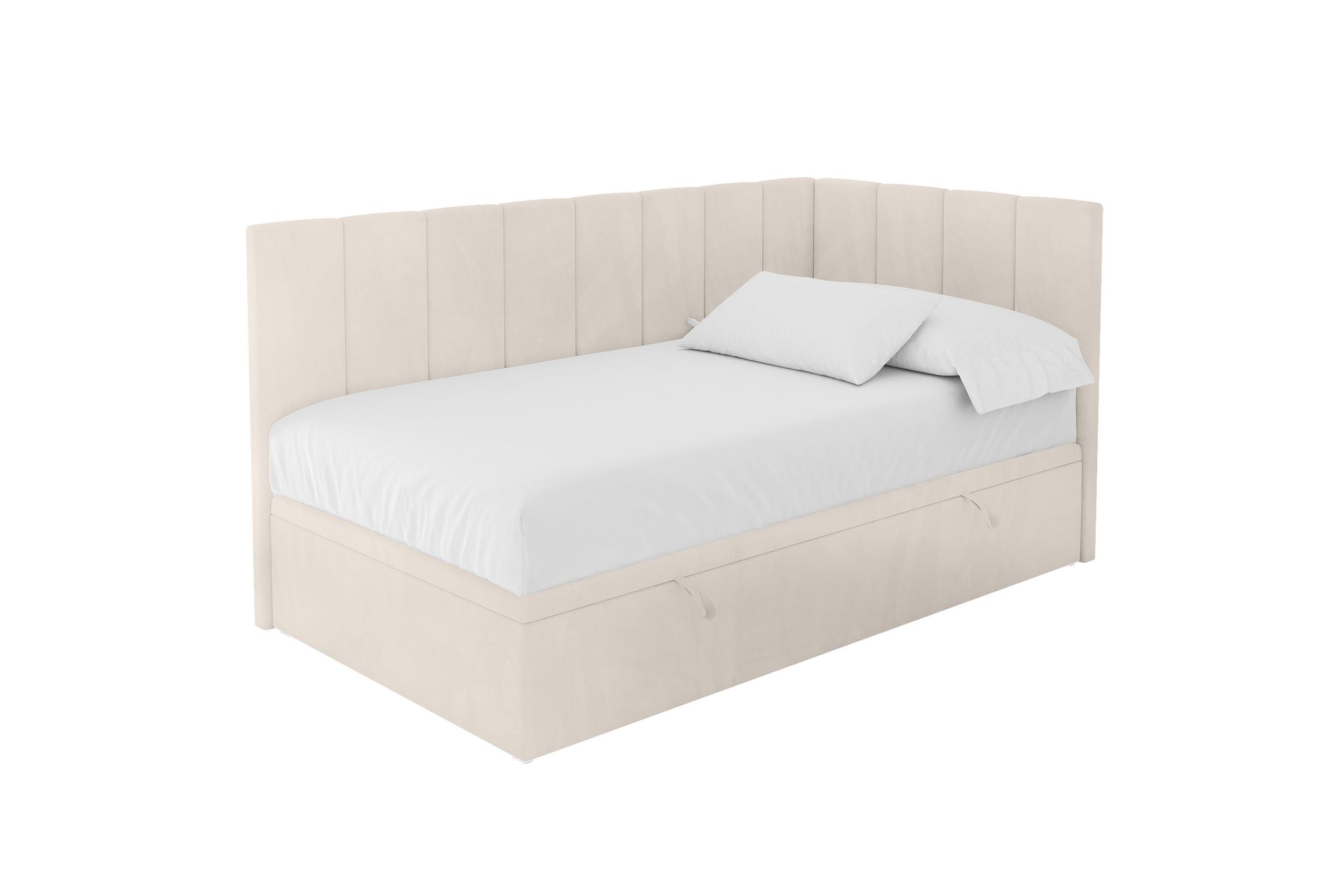 EINZELBETT Jugendbett mit Bettkasten Links, ohne Matratze - LOVY 100x200 Beige - Beige, Holzwerkstoff/Textil (100/200cm) - ALTDECOR