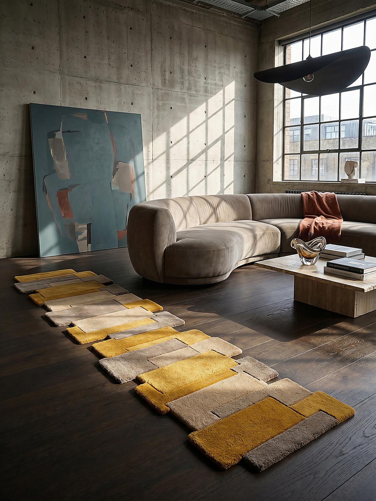WOLLTEPPICH HALLEIN, geometrisch, Senfgelb, 60 x 230 cm - Gelb, Textil (60/230cm) - KADIMA DESIGN