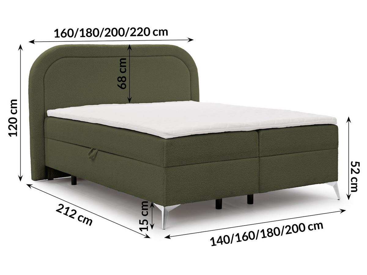 BOXBETT Sonna 160/200 cm Grün Bouclé-Stoff mit abgerundetem Kopfteil und mit silbernen Metallfüßen - Silberfarben/Grün, Holz/Textil (160/200cm) - S-Style Möbel