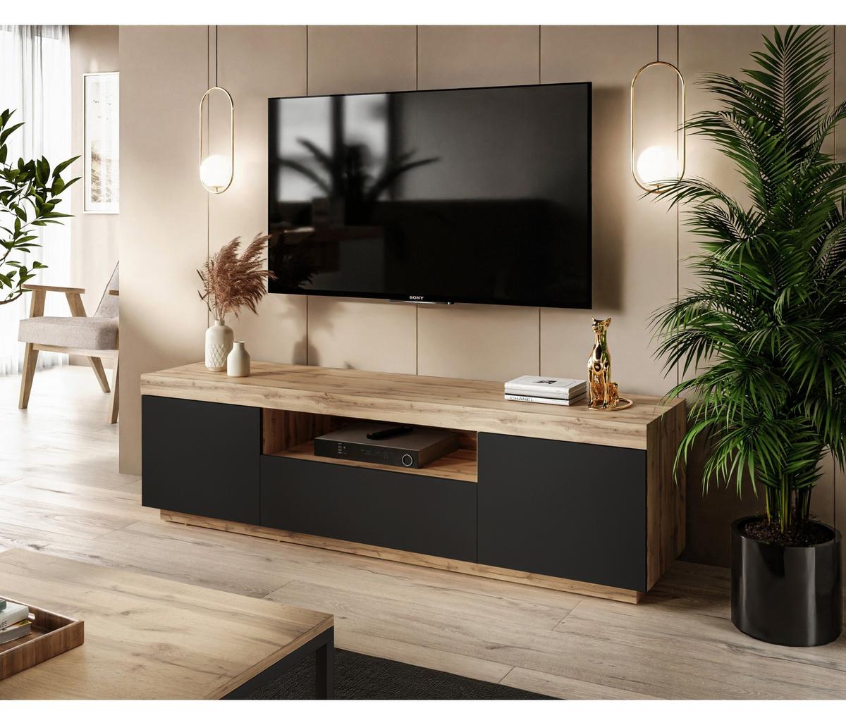 TV-SCHRANK YOSHI 170/42/49 cm Wotan Eiche / Schwarz - Naturfarben, Holzwerkstoff (170/49/42cm) - Lookway