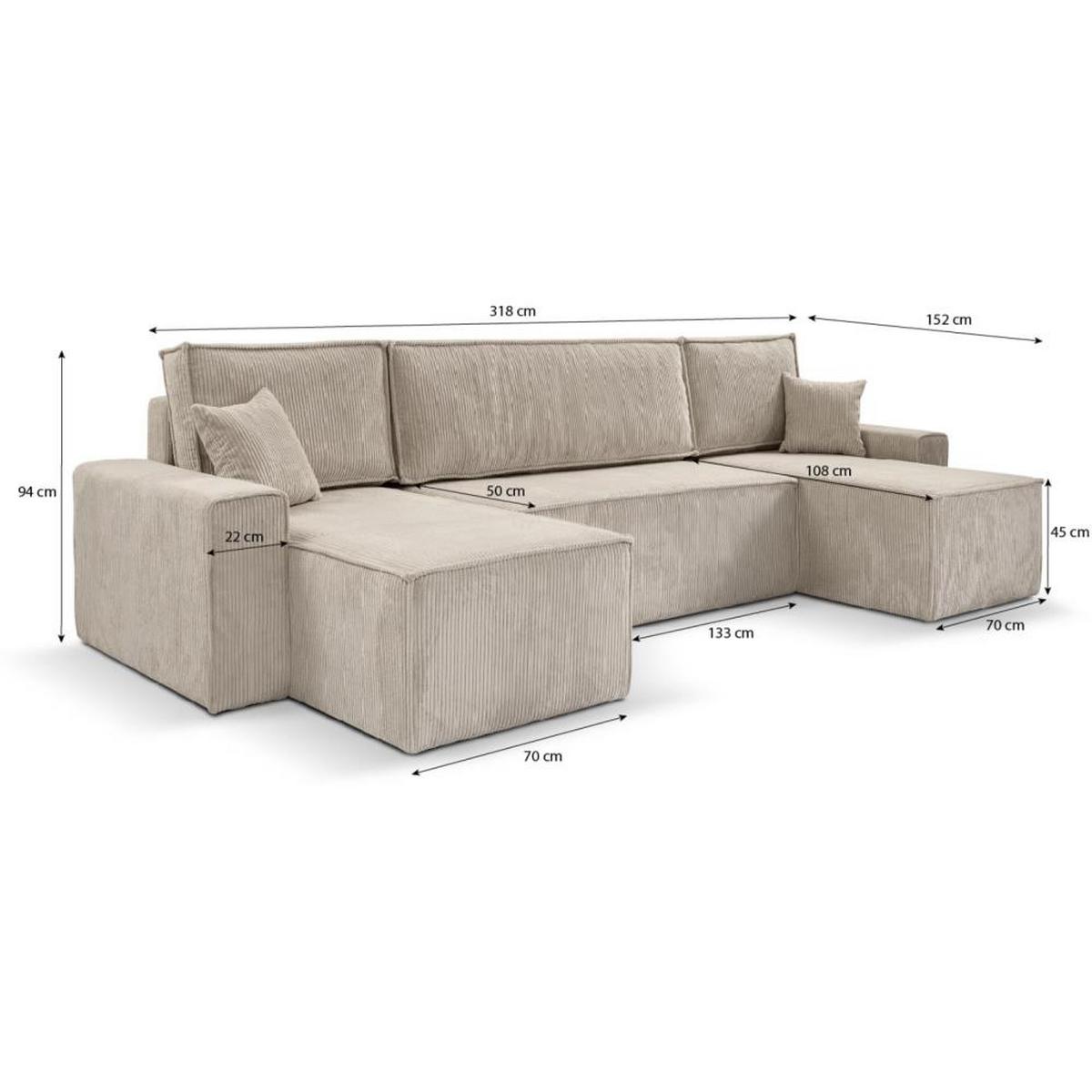 WOHNLANDSCHAFT Hektor U mit Schlaffunktion, 318 cm, beige - Beige/Schwarz, Kunststoff/Textil (318/94/152cm) - Beautysofa