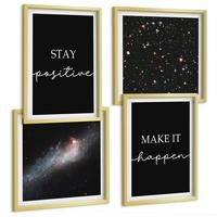 BILDER SET 4er Set - 50x50 cm & 40x60 cm Goldrahmen - Motivationsslogans Sterne Weltraum - Goldfarben, Kunststoff (50/50cm) - TULUP