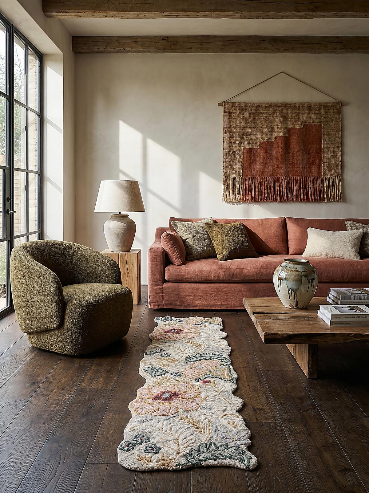 WOLLTEPPICH CHAR, floral, Hellrosa, 60 x 230 cm - Rosa, Textil (230/60cm) - KADIMA DESIGN