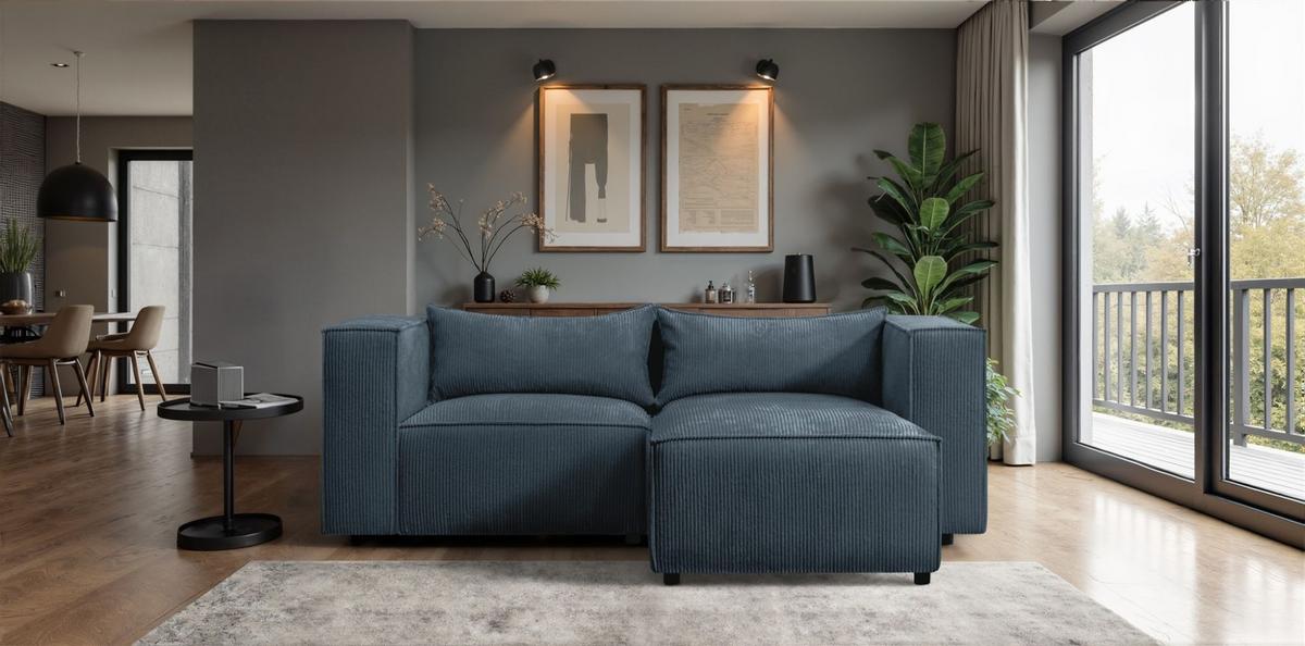 ECKSOFA Nevio Xs - Blau, Holzwerkstoff/Textil (210/185cm) - Fun Möbel