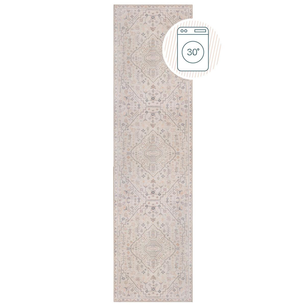 TEPPICH Waschbar HURST, orientalisch mit Medaillon, Beige, 60 x 230 cm - Beige, Textil (230/60cm) - KADIMA DESIGN