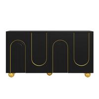 SIDEBOARD 140cm Schwarz mit Gold-Bogen-Dekor, 4 Türen & Kugel-Füßen - Schwarz, Holzwerkstoff (140/74/40cm) - Urban Meuble