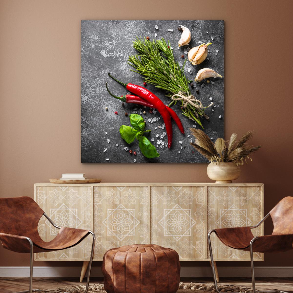 METALLBILD Pfeffer - Kräuter - Gewürze - Beton 90x90 cm - Dunkelgrau, Metall (90/90cm) - MuchoWow