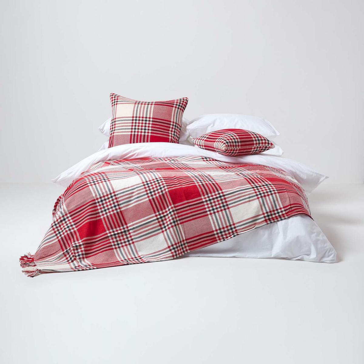 KISSENHÜLLE Schottenkaro 45/45 cm - Rot/Weiß, Textil (45/45cm) - Homescapes