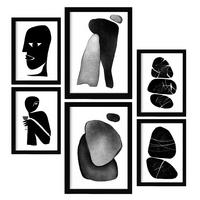 POSTER Set Mit 6 Datenlose Köpfe In Liebhaber Abstrakt Ästhetische Dekorative Gemälde Für Ihr Wohnzimmer Schlafzimmer Zuhause A3 & A4 Schwarzer Rahmen - Schwarz, Papier (29/3cm) - Nacnic