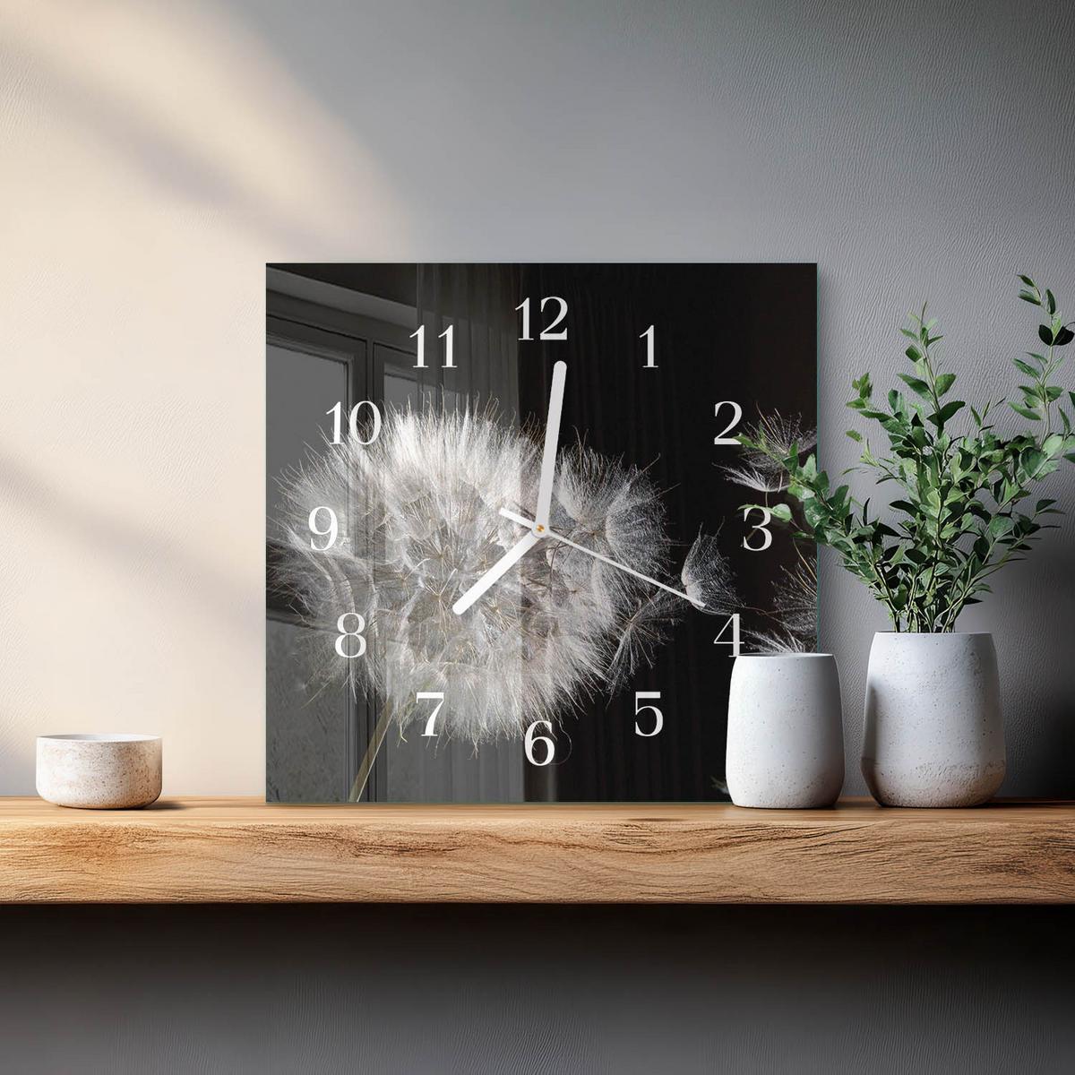 WANDUHR aus Glas 30x30 cm - Löwenzahn - Weiß, Glas (30/30/0.4cm) - TULUP