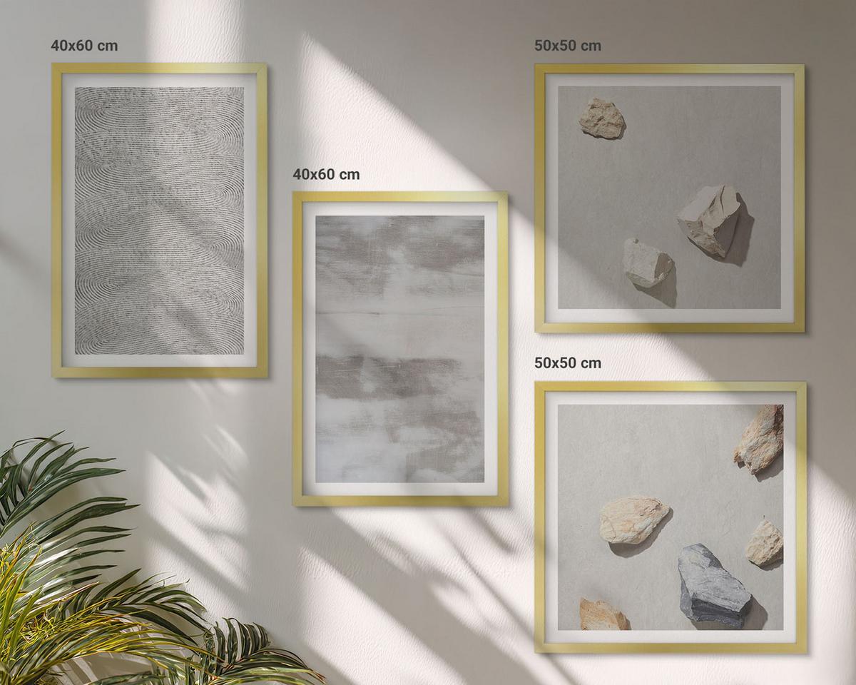 BILDER SET 4er Set - 50x50 cm & 40x60 cm Goldrahmen - Moderne minimalistische Texturen - Goldfarben, Kunststoff (50/50cm) - TULUP