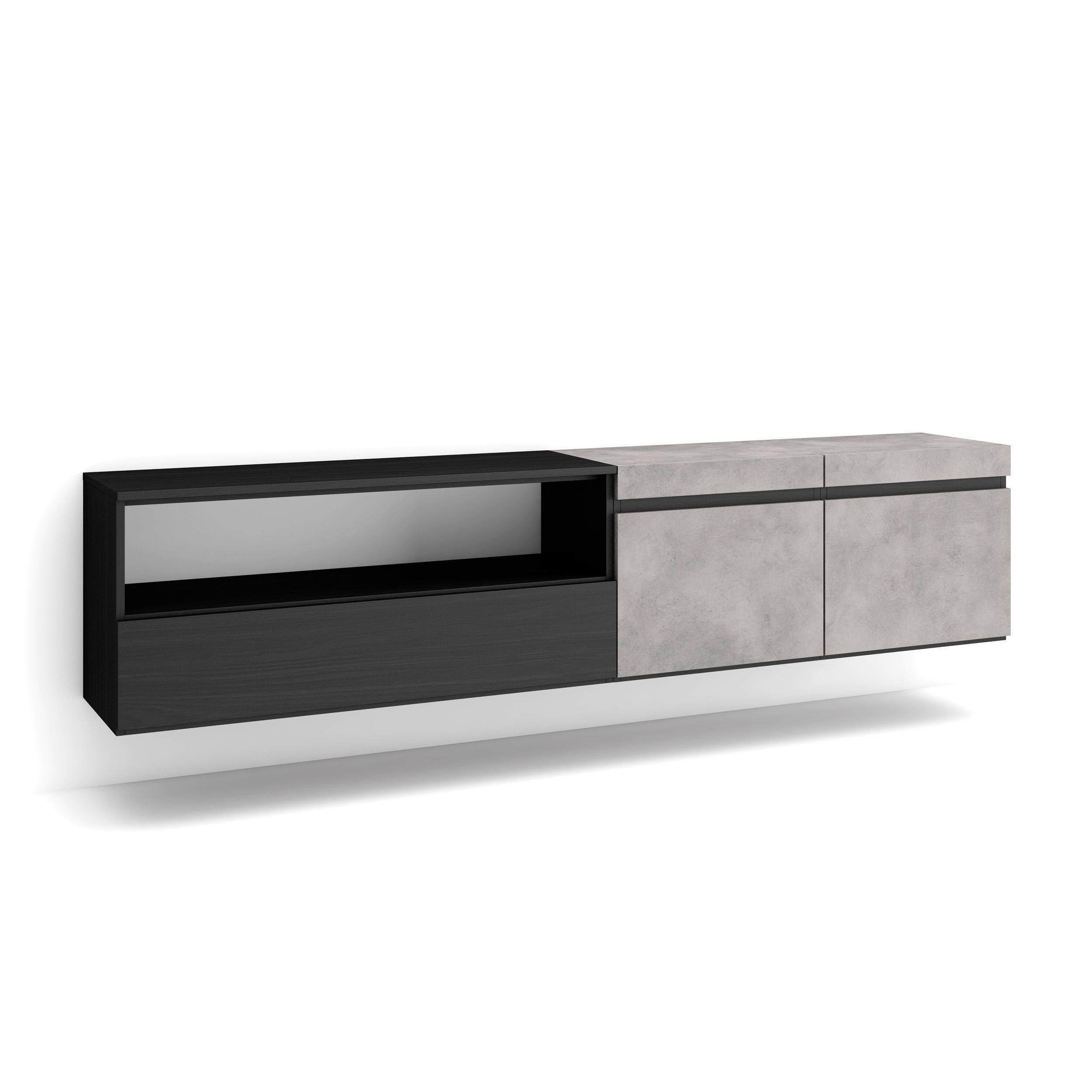 LOWBOARD Hängend, Zementgrau, 200/35/45cm - Hellgrau/Grau, Holzwerkstoff (200/45/35cm) - Skraut Home