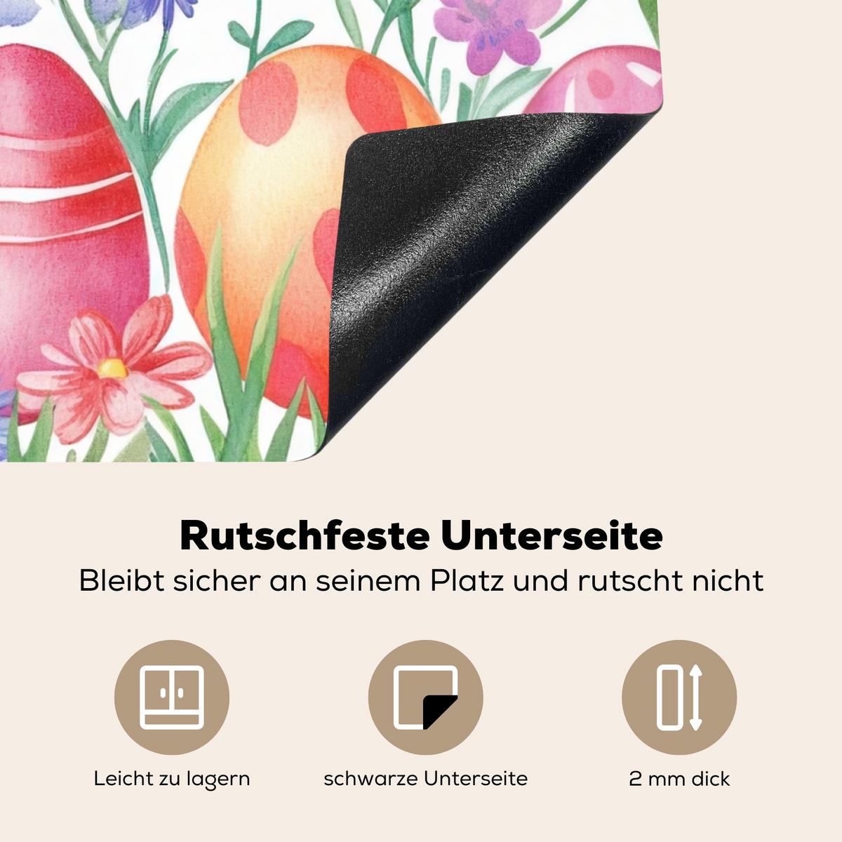 HERDABDECKPLATTE Blumengarten - Bunt - Eier Induktionsmatte 77x59 cm - Weiß, Kunststoff (77/59/0.2cm) - MuchoWow