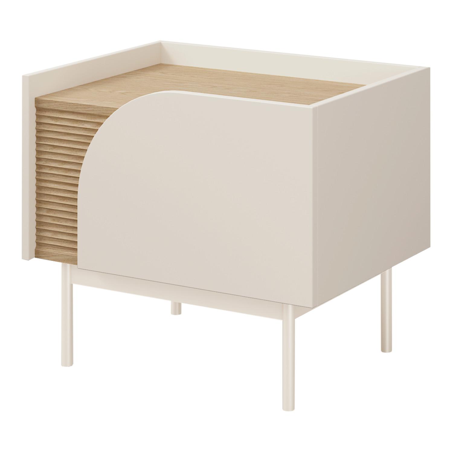 NACHTTISCH Camel mit 1 Tür und geriffeltem Detail, 57x42 cm, Frühlingseiche + Macadamia, Rechts - Eichefarben/Beige, Holzwerkstoff/Metall (57/49/42cm) - Beautysofa