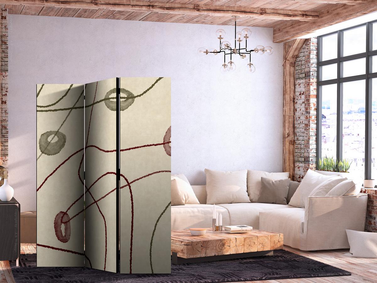 PARAVENT Akustik 3-tlg 135x172 cm Linien mit Kreisen Abstraktion - Beige, Holz/Textil (135/172/3cm) - Muralo
