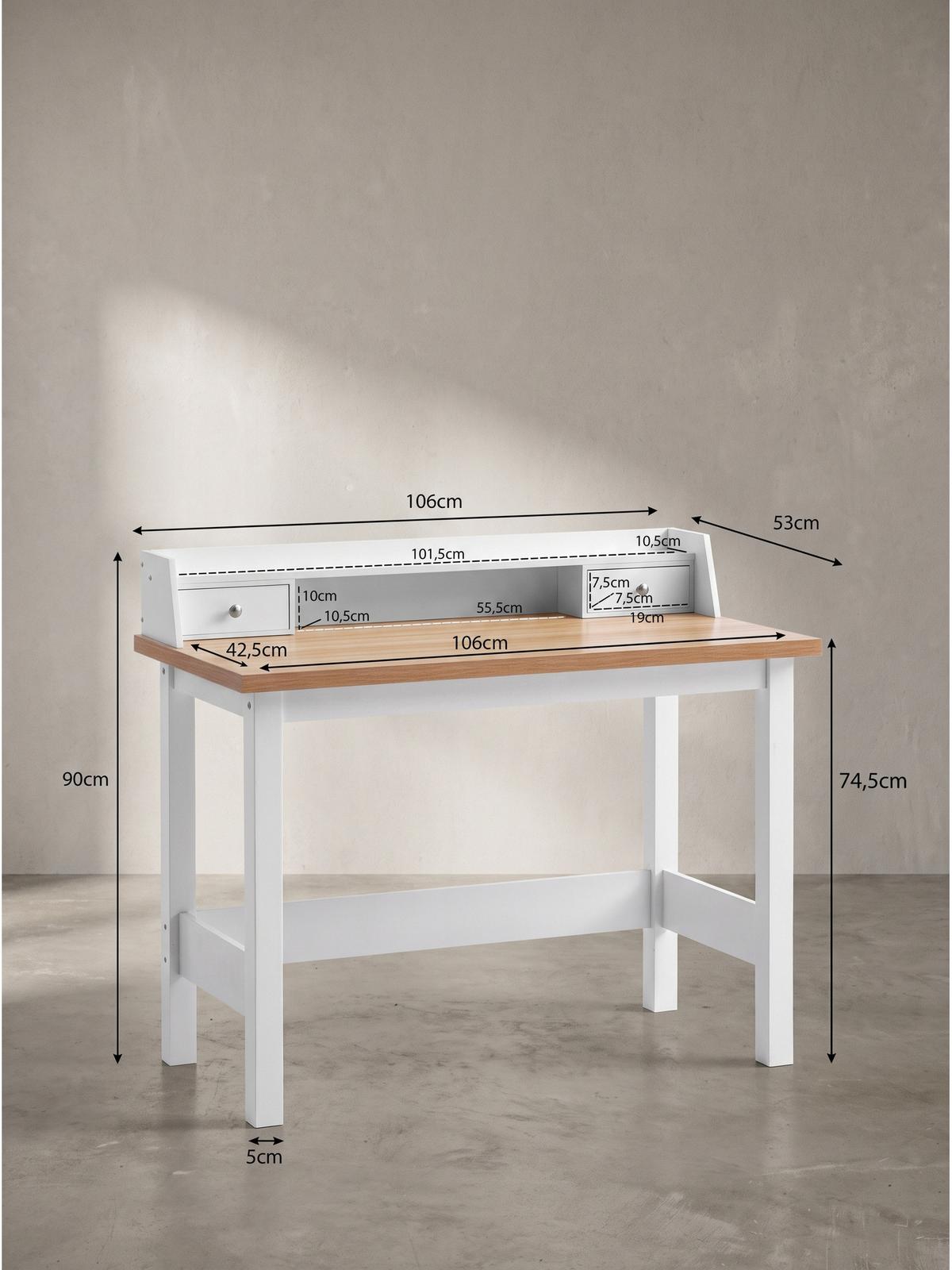 SCHREIBTISCH GENUA, MDF, Natur-Weiß, 106 x 53 x 90 cm - Weiß, Holzwerkstoff/Metall (53/106/90cm) - KADIMA DESIGN