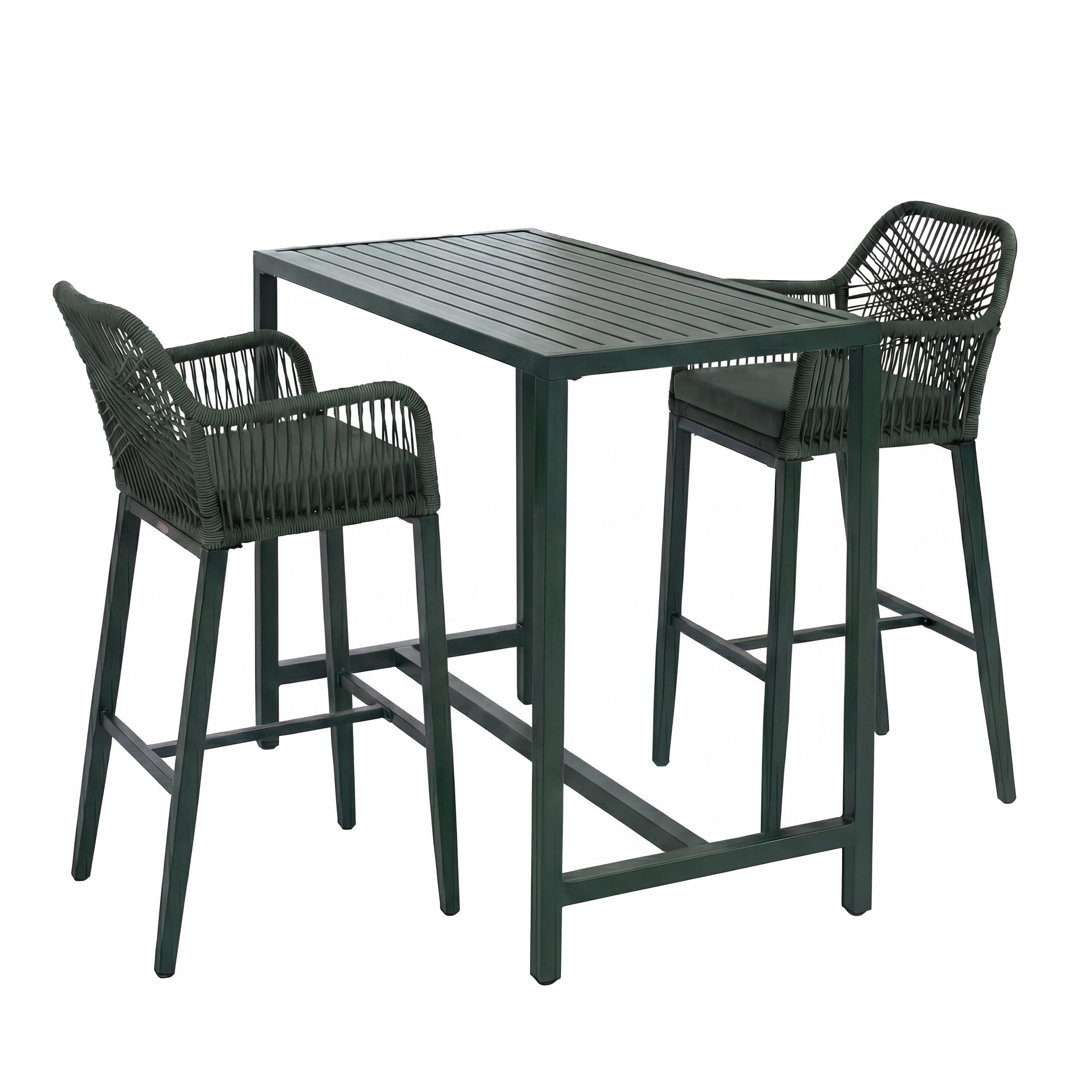 SET BARTISCH + BARHOCKER eckig Green 3er Set-Set - Grün, Metall (65/130/105cm) - MCW