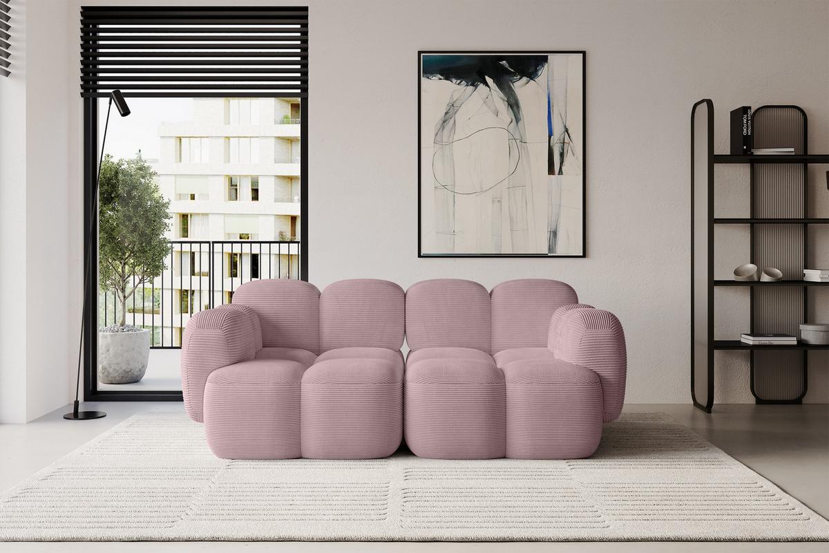 2-SITZER modulares Sofa Miko-S1 214x118x75 cm Rosa Cord - Schwarz/Rosa, Holzwerkstoff/Kunststoff (214/75/118cm) - ALTDECOR