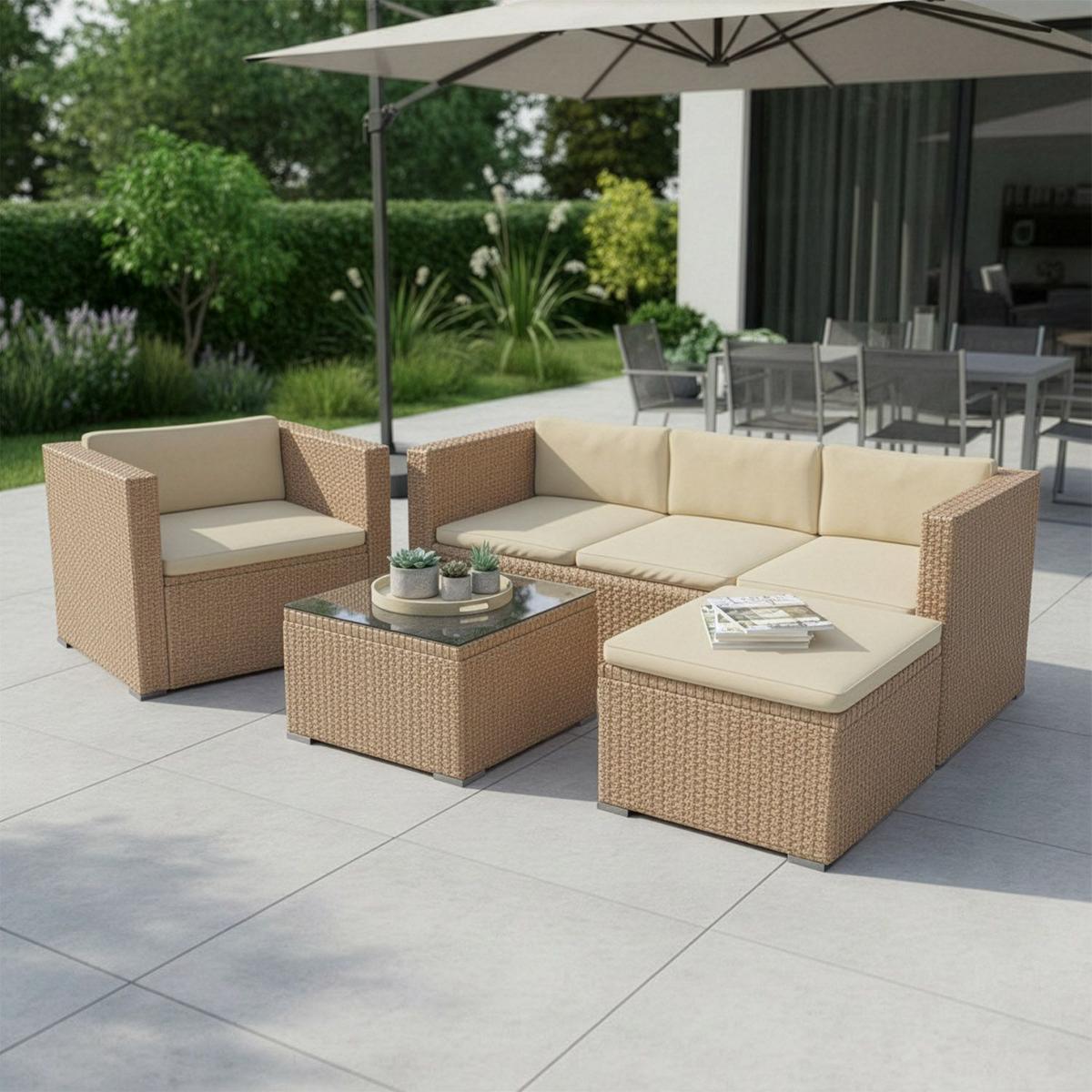 LOUNGEGARNITUR Punta Cana 4-tlg. - Beige/Creme, Kunststoff/Metall - Juskys