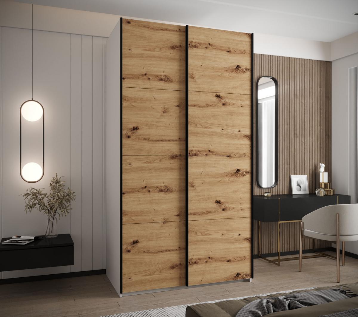 SCHWEBETÜRENSCHRANK 245,5/130/64 2-türig - Schwarz/Eiche Artisan, Holz/Metall (130/245/64cm) - Abiks Möbel