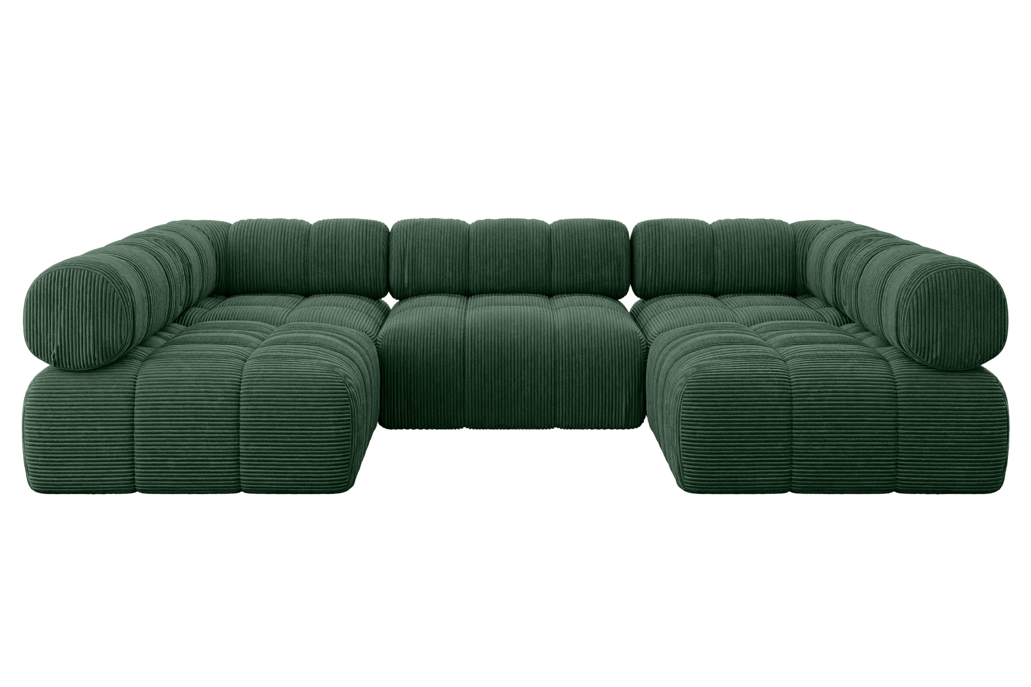 WOHNLANDSCHAFT modulares Sofa Garvo-U1 - 285x190x70 cm Grün Cord - Grün, Holzwerkstoff/Textil (285/70/190cm) - ALTDECOR