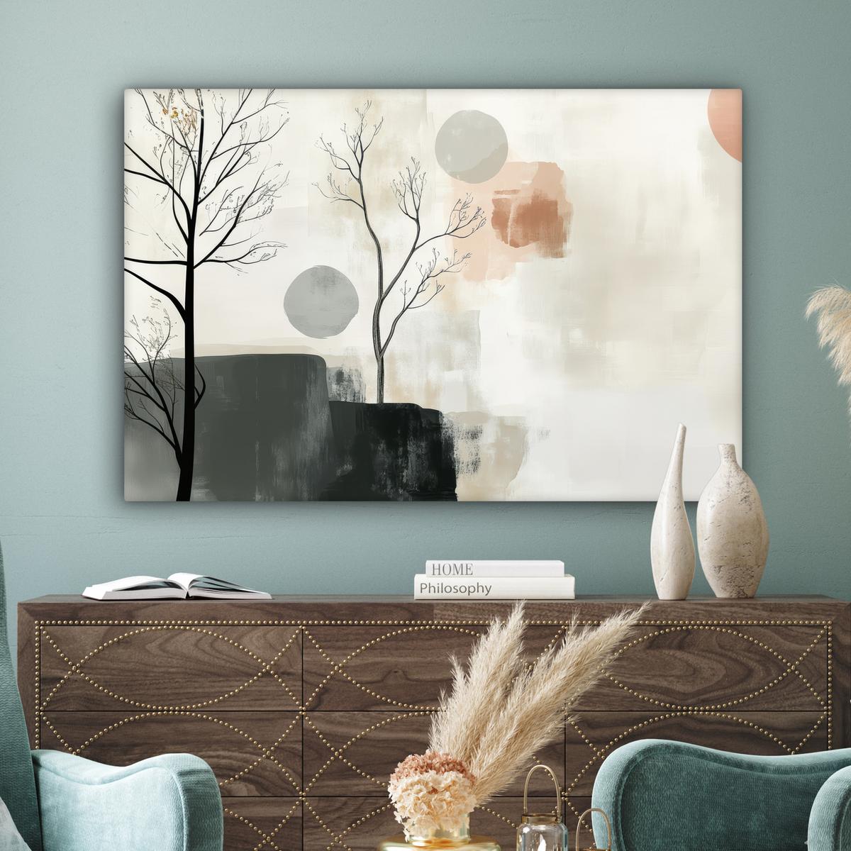 LEINWANDBILD Wabi sabi - Beige - Pflanze Wohnzimmer Groß 120x80 cm - Sandfarben, Textil (120/80cm) - MuchoWow