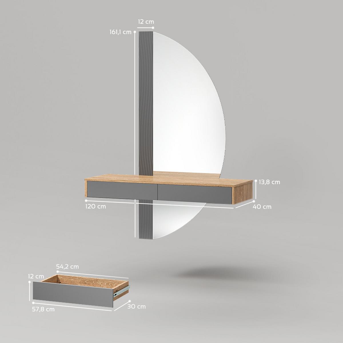 SCHMINKTISCH Ascona Grau 120 cm mit 2 Schubladen - Grau, Holzwerkstoff (120/161.1/40cm) - Livinity®