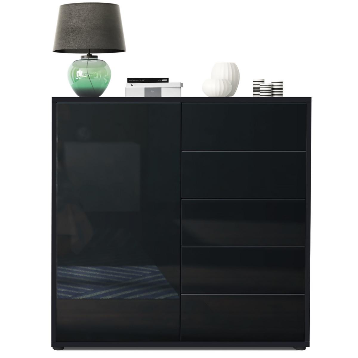 KOMMODE Ben Front in Schwarz Hochglanz - Schwarz Hochglanz, Holzwerkstoff (79/74/36cm) - Vladon
