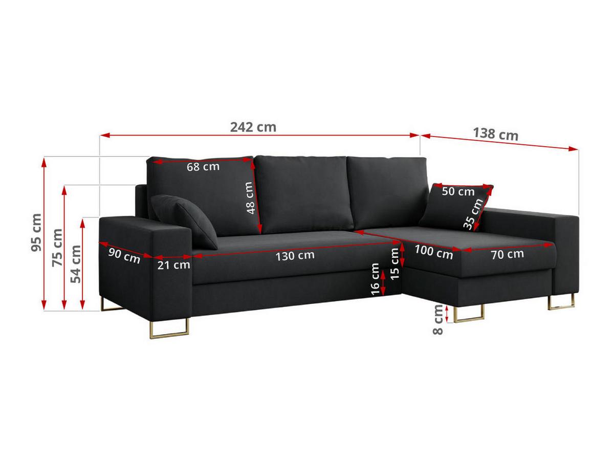 ECKSOFA Dorian Velvet Dunkelgrau - Dunkelgrau/Goldfarben, Textil/Metall (242/138cm) - MKS