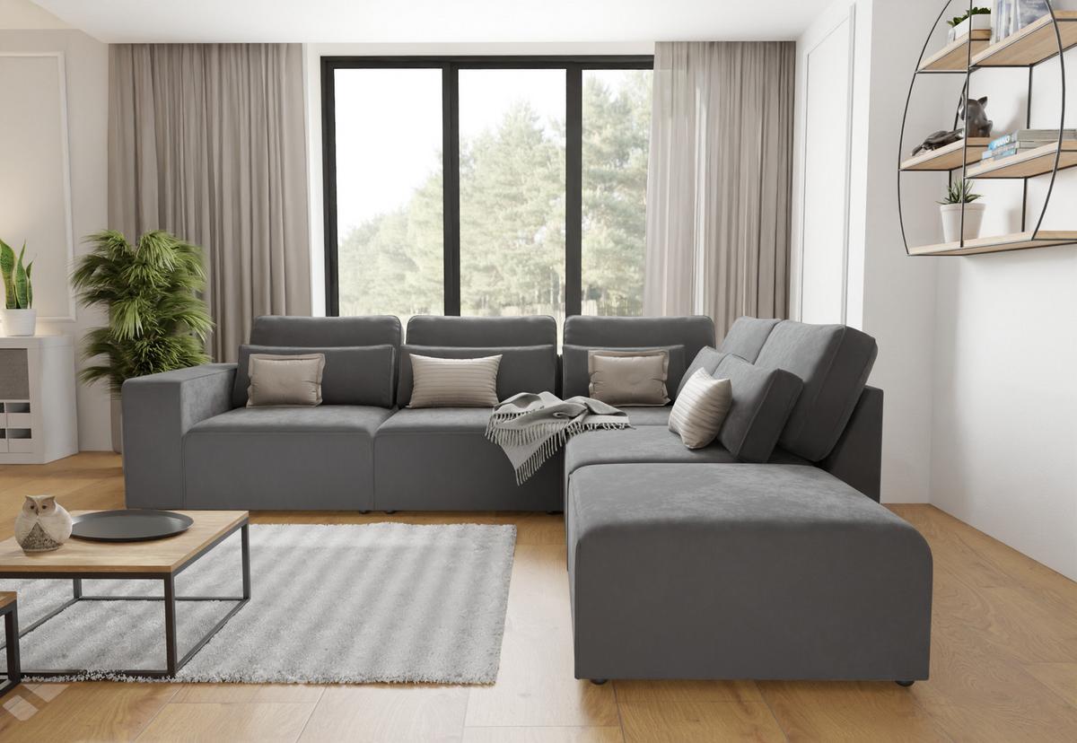 ECKSOFA modularer Leox Grau Samt-Stoff - Schwarz/Grau, Kunststoff/Textil (305/281cm) - S-Style Möbel