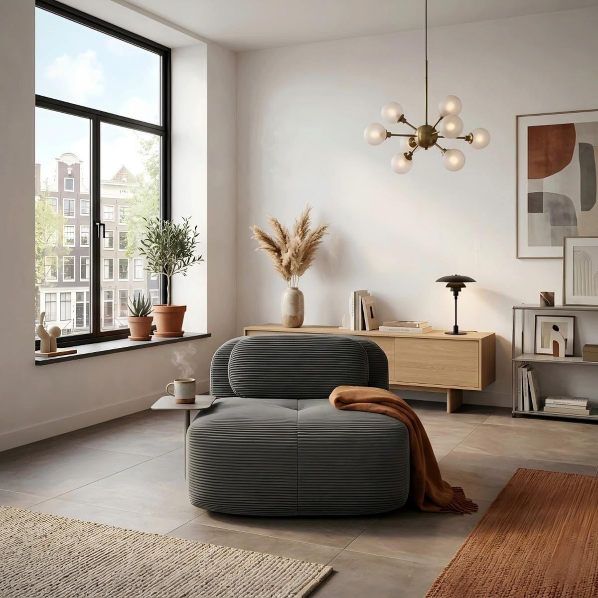 SOFAMODUL in cordstoff grau ohne armlehnen & modular - Grau, Textil (103/75/90cm) - Urban Meuble