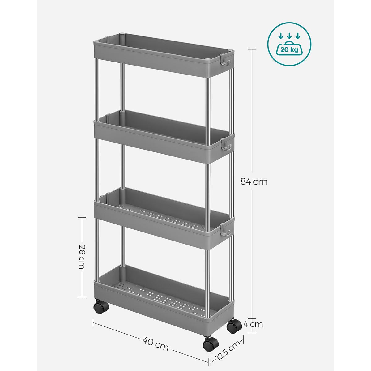 ROLLWAGEN mit 4 Etagen - H88 cm - Grau, Kunststoff (12.5/88/25cm) - Calicosy