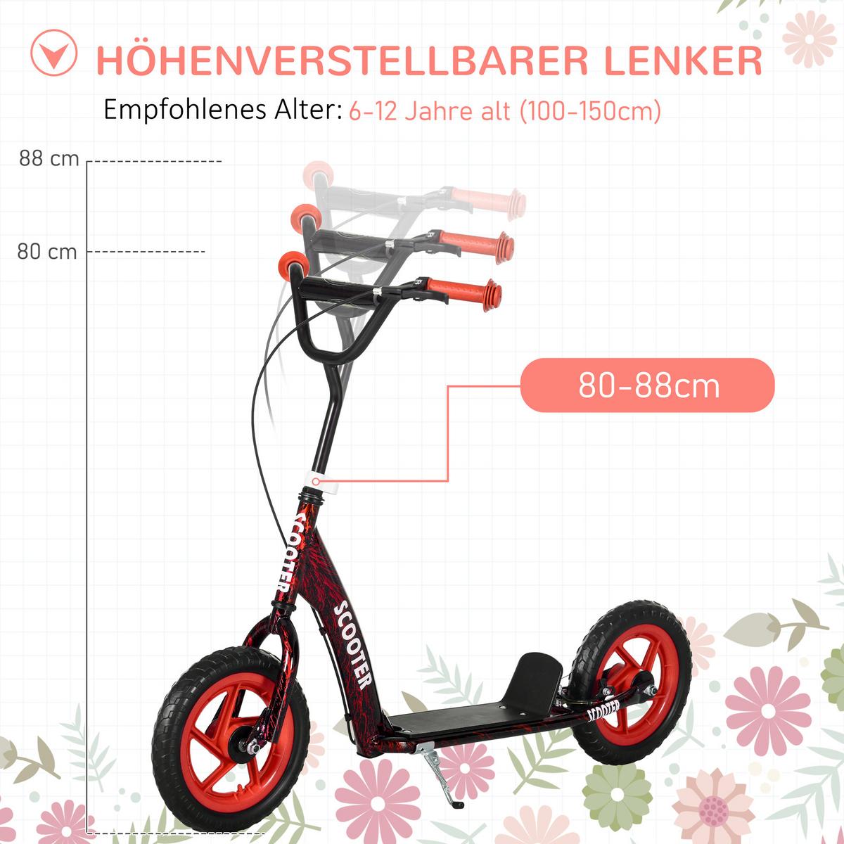 KINDERROLLER Scooter Tretroller mit verstellbarem Lenker, großen Rädern Rot - Rot, Metall (118/52/88cm) - AIYAPLAY