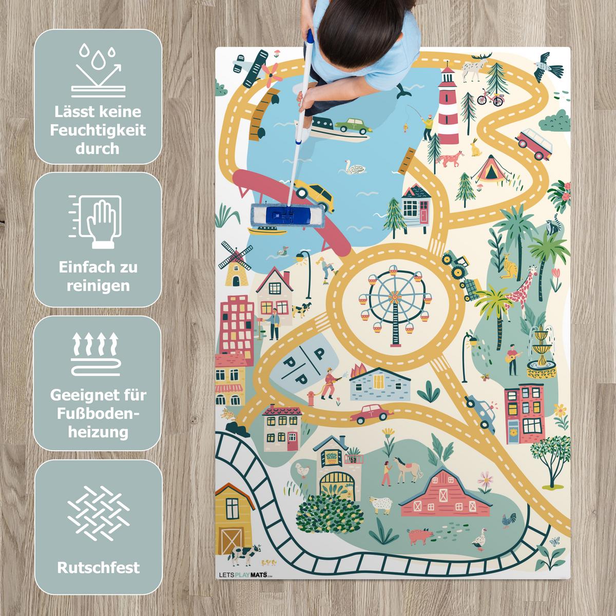 KINDERTEPPICH Riesenrad - Stadt - Tiere - Auto - Kinder Spielmatte 120x180 cm - Multicolor, Kunststoff (120/0.3cm) - OnlyWow