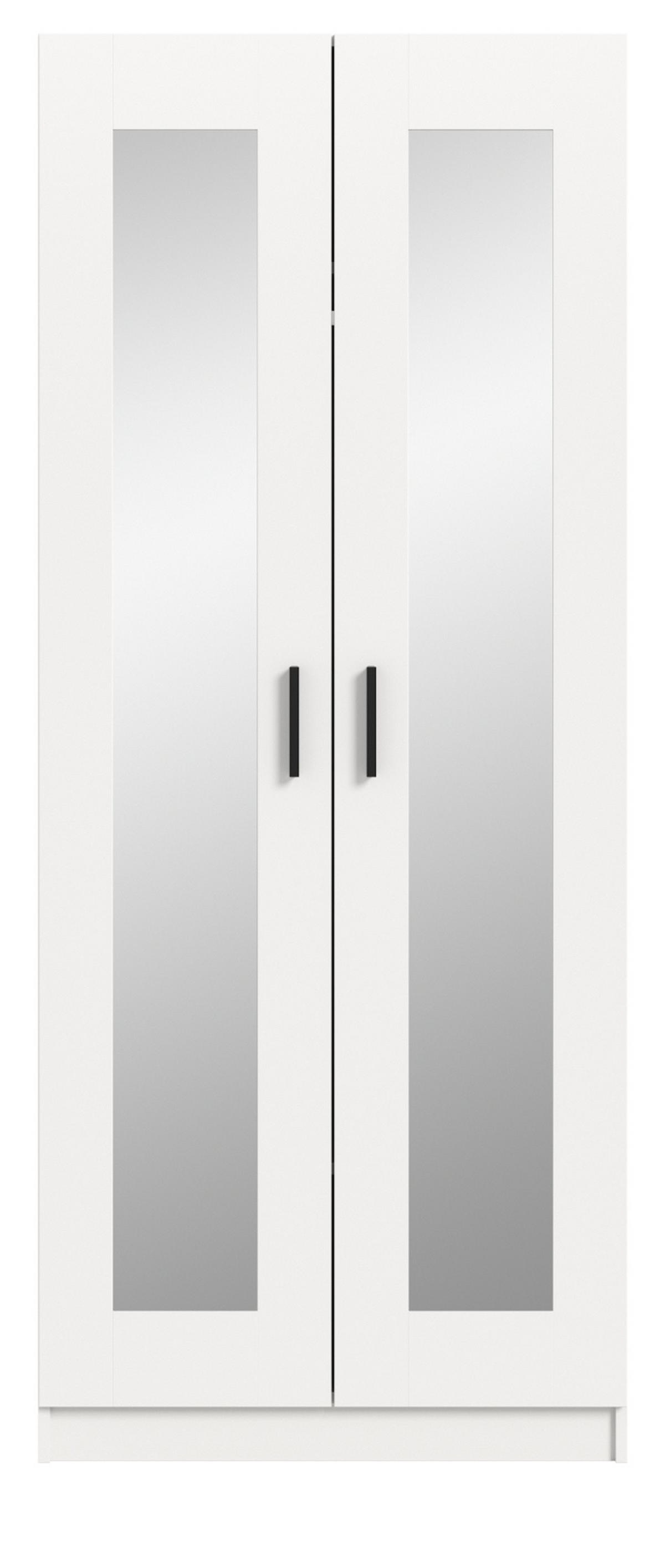 KLEIDERSCHRANK in weiß 80 x 194 cm skandinavisch, Drehtürenschrank 2-türig mit Spiegel - Schwarz/Weiß, Glas/Holzwerkstoff (80/194/56cm) - Inn.Furn
