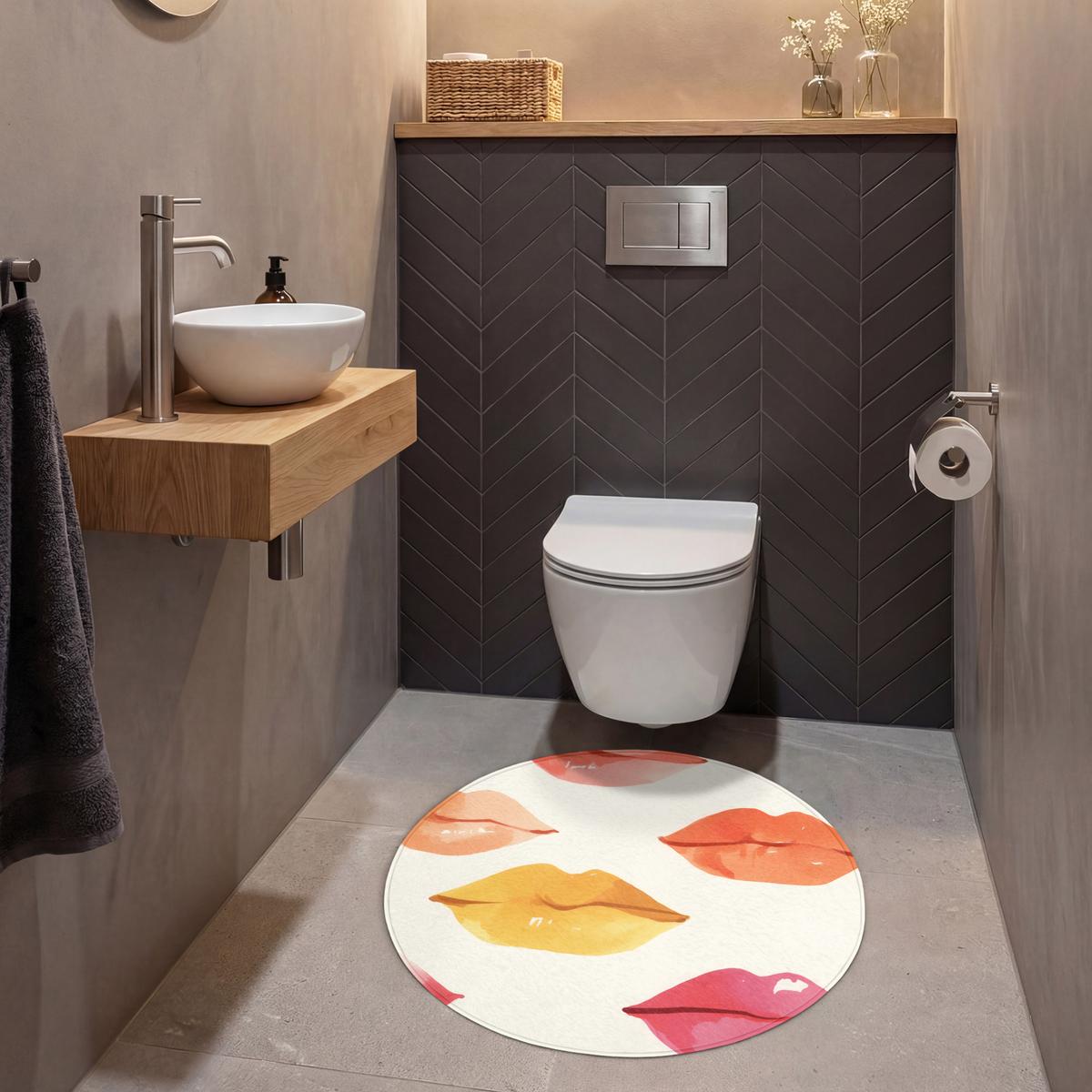 WC-VORLEGER Lippen - Bunt - Glänzend Toilettenteppich 70x70 cm - Rosa, Textil (70/1cm) - OnlyWow