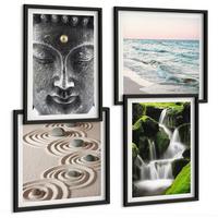 BILDER SET 4er Set - 50x50 cm & 40x60 cm Schwarzer Rahmen - Der Frieden der Natur mit Buddha - Schwarz, Kunststoff (50/50cm) - TULUP