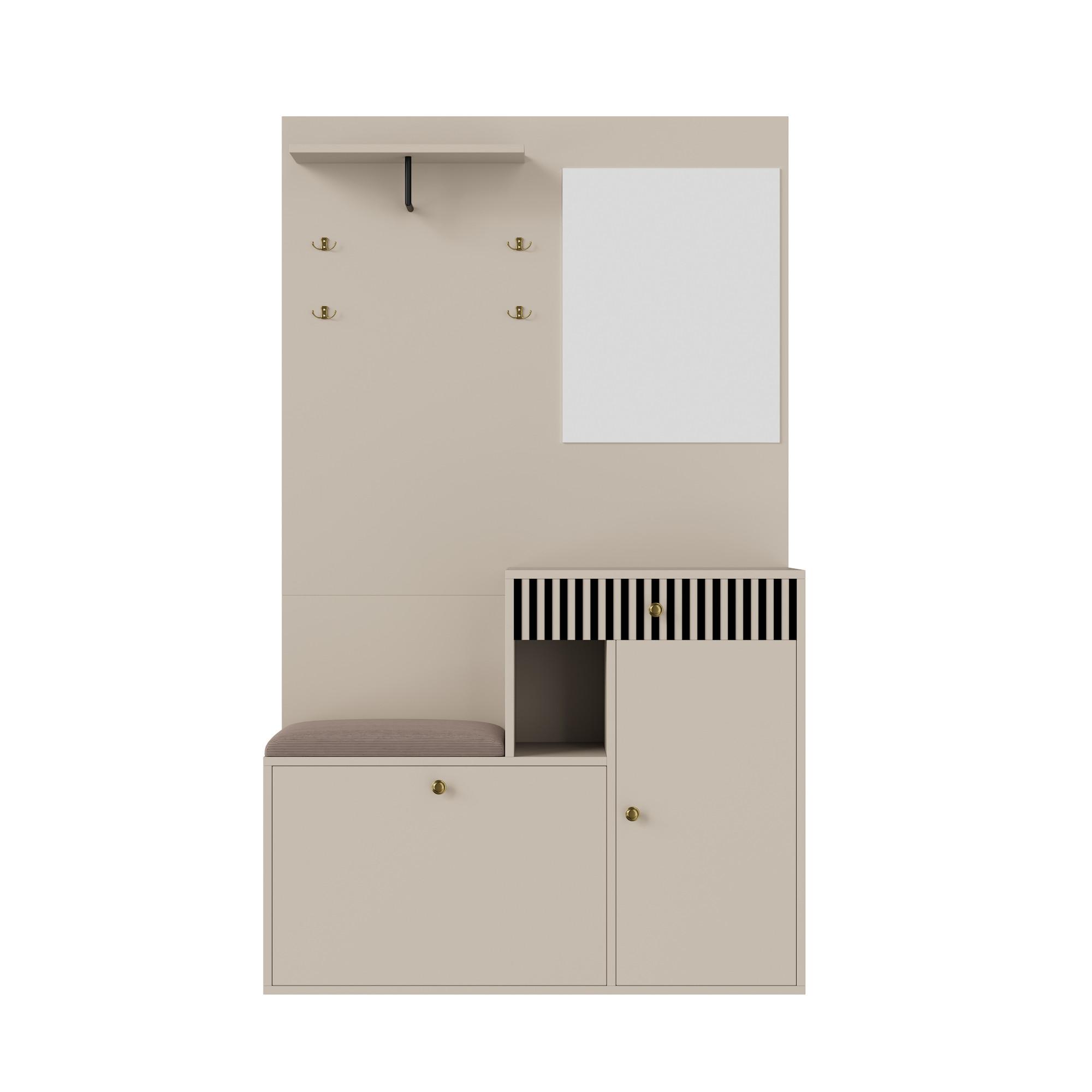 GARDEROBE FÜR FLUR - kombischrank mit Spiegel, Sitzbank und Stauraum - Beige, Glas/Holzwerkstoff (110/186/37cm) - Urban Meuble