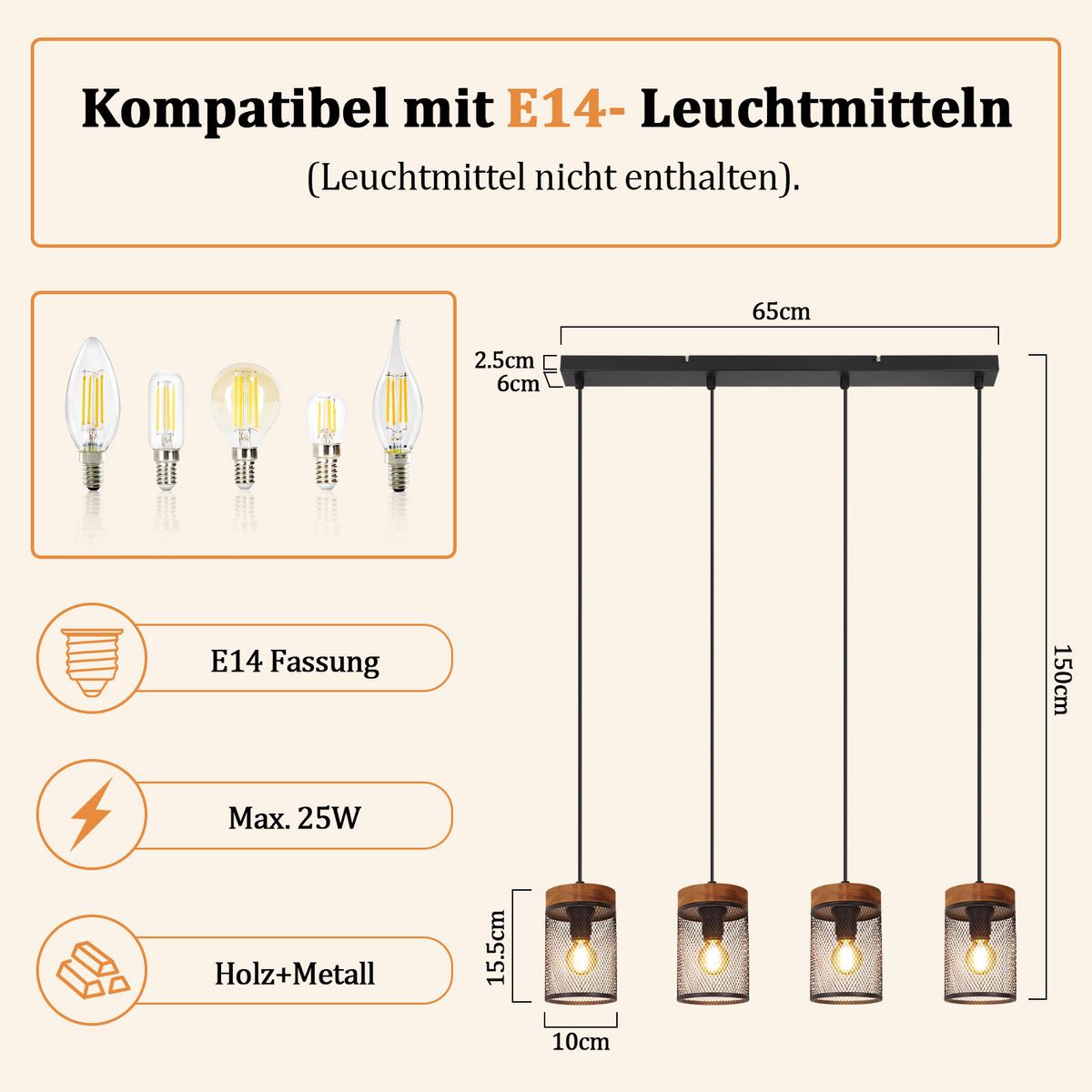 PENDELLEUCHTE Rhyven 65/10/150 cm - Schwarz/Braun, Holz/Metall (65/10/150cm) - ZMH