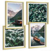 BILDER SET 4er Set - 50x50 cm & 40x60 cm Goldrahmen - Nebel auf dem Bergsee, Bootsfahrten, Nebel - Goldfarben, Kunststoff (50/50cm) - TULUP