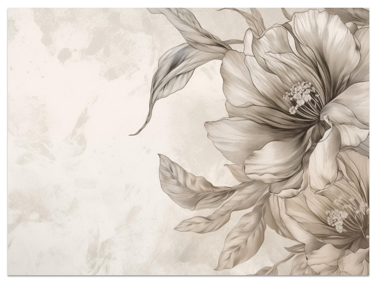 FOTOTAPETE für Schlafzimmer Zarte Beige Blumen Minimalismus Modern 500x350 - Beige, Papier (500/350cm) - Muralo
