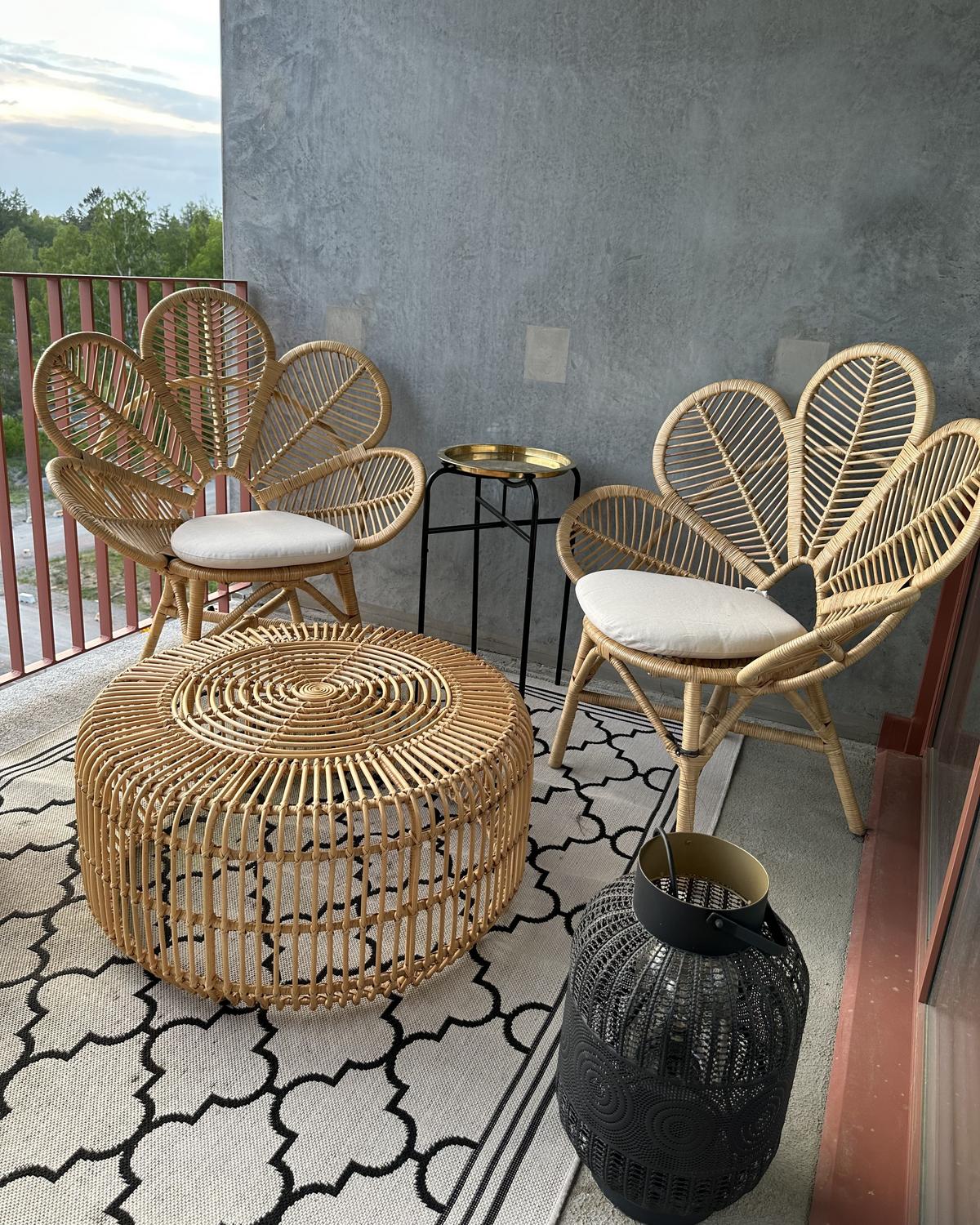 RATTANSTUHL 2er-Set natürlich Auflage beige Pfauform Florentine - Beige/Naturfarben, Naturmaterialen (95/107/68cm) - Beliani