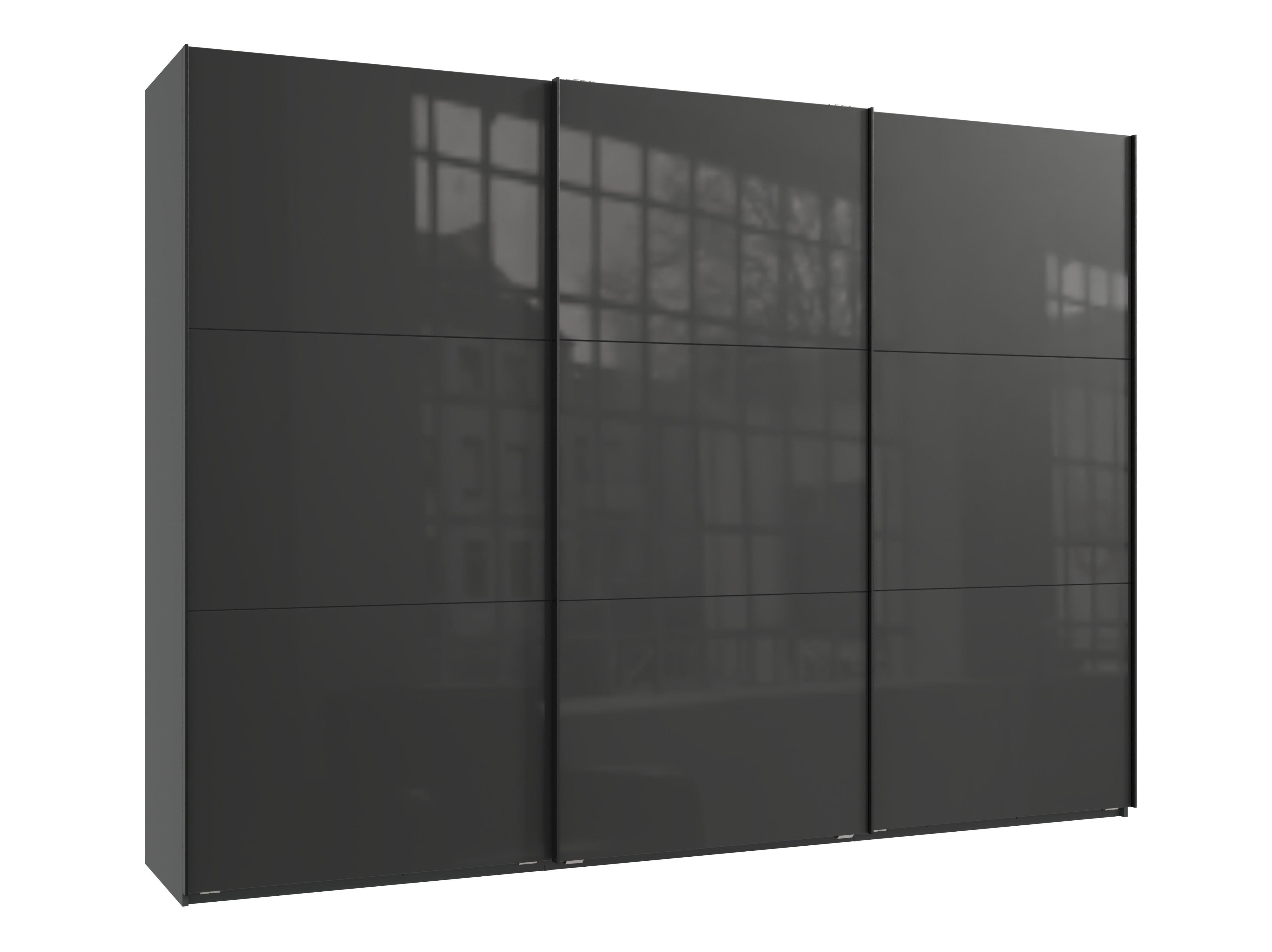 SCHWEBETÜRENSCHRANK 3-türig B300/H216/T65 cm in Anthrazit mit Glasfront, Kleiderschrank inkl. Vollausstattung / 22038 - Eichefarben/Anthrazit, Holzwerkstoff/Metall (300/216/65cm) - luma-home