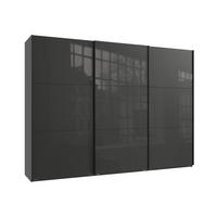 SCHWEBETÜRENSCHRANK 3-türig B300/H216/T65 cm in Anthrazit mit Glasfront, Kleiderschrank inkl. Vollausstattung / 22038 - Eichefarben/Anthrazit, Holzwerkstoff/Metall (300/216/65cm) - luma-home