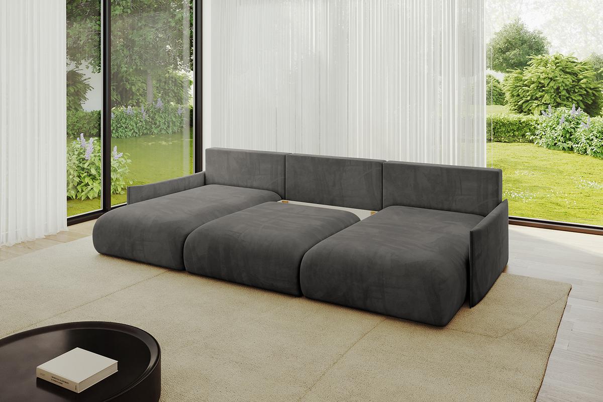 WOHNLANDSCHAFT mit Schlaffunktion und Bettkasten ONESK-U-v1 317x177x72 Dunkelgrau Velours - Anthrazit, Holzwerkstoff/Kunststoff (317/72/177cm) - ALTDECOR
