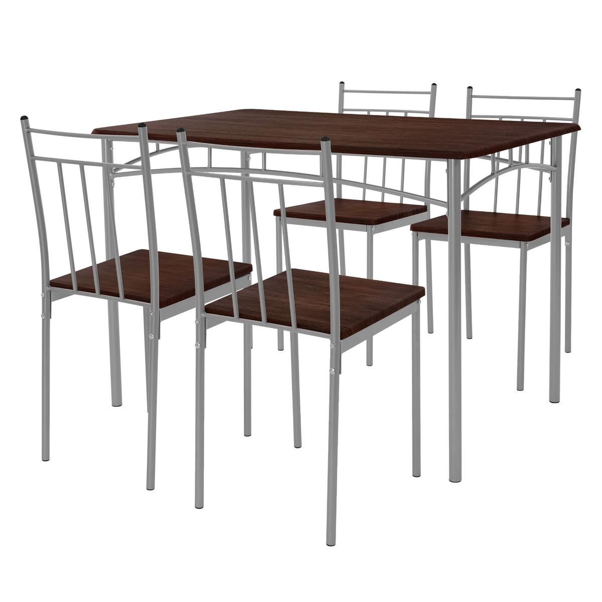 ESSTISCH SET 5-teilig Eiche dunkel - Dunkelbraun/Grau, Holzwerkstoff/Metall (70/82.5/110cm) - ML-DESIGN