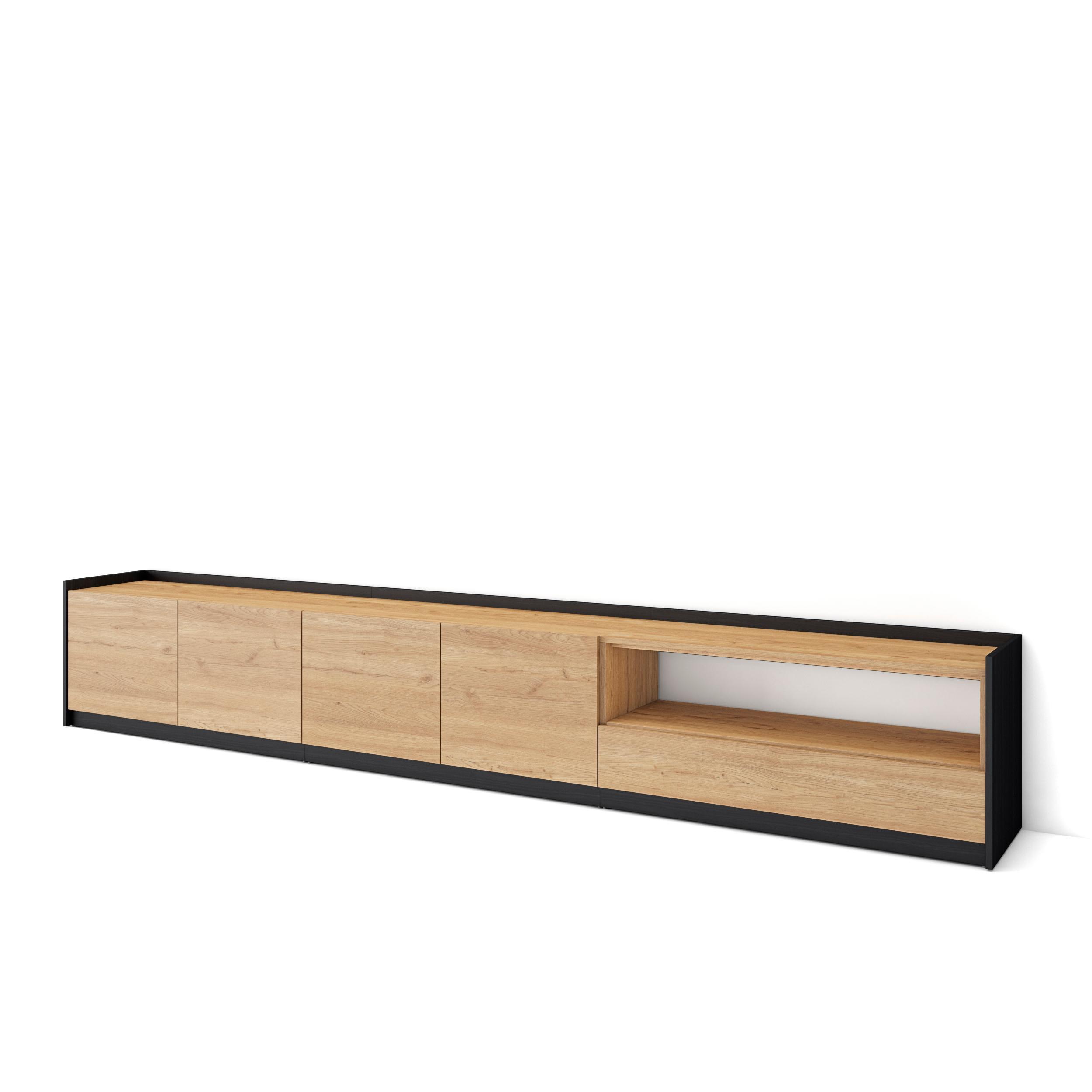 LOWBOARD, Eiche Schwarz, 310/37/50cm - Eichefarben, Holzwerkstoff (310/50/37cm) - Skraut Home