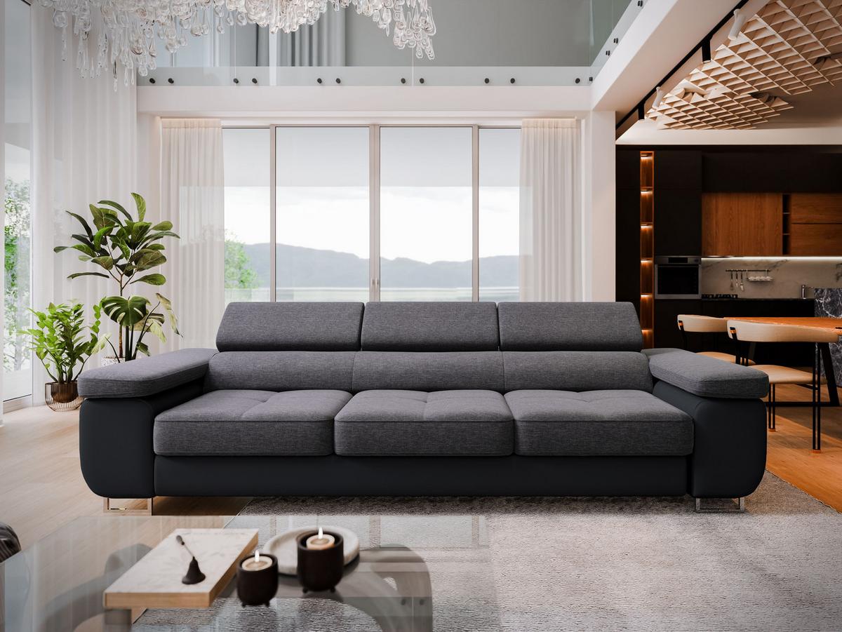 SCHLAFSOFA MOSINE Grau Velours-Stoff mit Schlaffunktion - Schwarz/Grau, Holz (276/98/87cm) - MASSENO